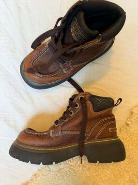Vintage 90s Candie's Chunky Platform Brown Leather Boots Size 8.5